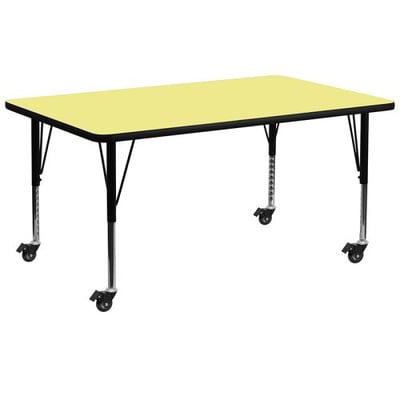 Mobile 30''W x 72''L Rectangular Yellow Thermal Laminate Activity Table - Height Adjustable Short Legs