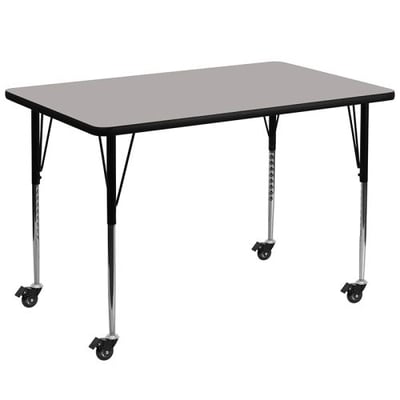 Mobile 36''W x 72''L Rectangular Grey HP Laminate Activity Table - Standard Height Adjustable Legs