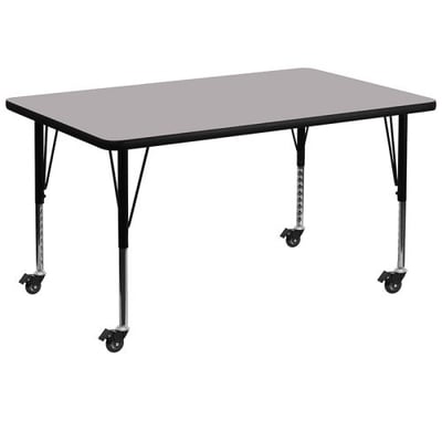 Mobile 36''W x 72''L Rectangular Grey Thermal Laminate Activity Table - Height Adjustable Short Legs