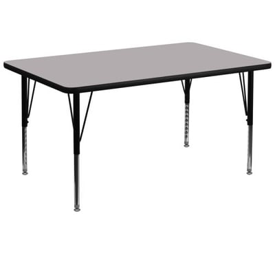 36''W x 72''L Rectangular Grey Thermal Laminate Activity Table - Height Adjustable Short Legs