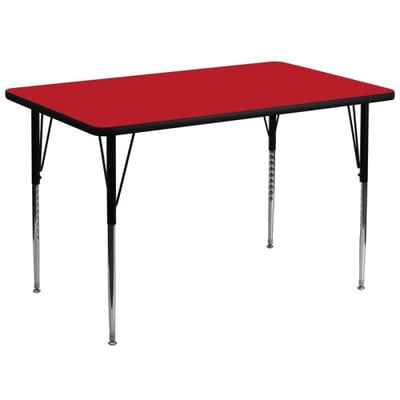 36''W x 72''L Rectangular Red HP Laminate Activity Table - Standard Height Adjustable Legs