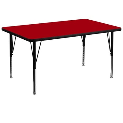 36''W x 72''L Rectangular Red Thermal Laminate Activity Table - Height Adjustable Short Legs