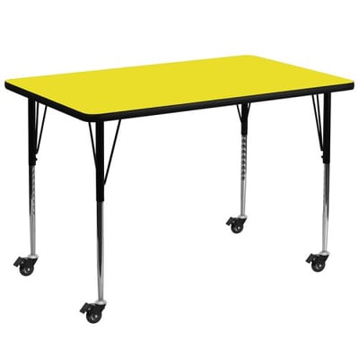 Mobile 36''W x 72''L Rectangular Yellow HP Laminate Activity Table - Standard Height Adjustable Legs