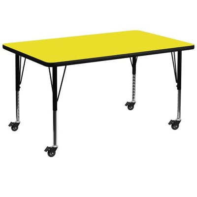 Mobile 36''W x 72''L Rectangular Yellow HP Laminate Activity Table - Height Adjustable Short Legs