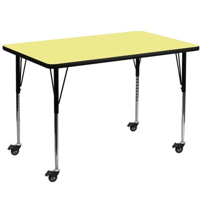 Mobile 36''W x 72''L Rectangular Yellow Thermal Laminate Activity Table - Standard Height Adjustable Legs