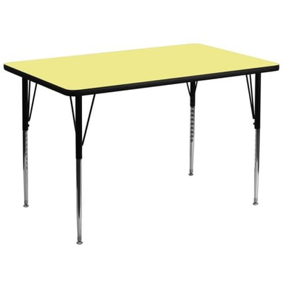 36''W x 72''L Rectangular Yellow Thermal Laminate Activity Table - Standard Height Adjustable Legs