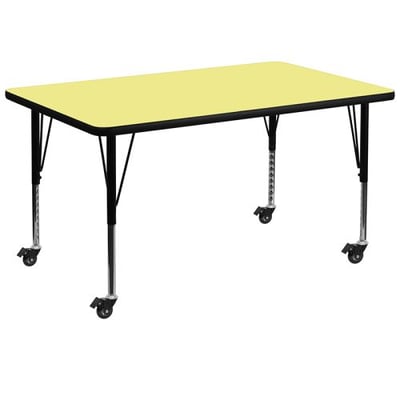 Mobile 36''W x 72''L Rectangular Yellow Thermal Laminate Activity Table - Height Adjustable Short Legs