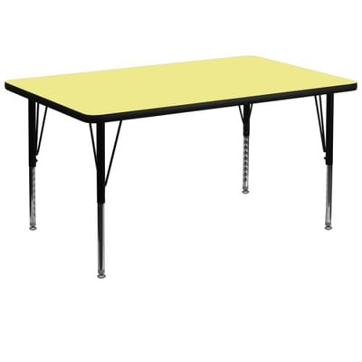 36''W x 72''L Rectangular Yellow Thermal Laminate Activity Table - Height Adjustable Short Legs