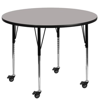 Mobile 42'' Round Grey HP Laminate Activity Table - Standard Height Adjustable Legs