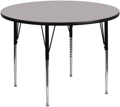 42'' Round Grey Thermal Laminate Activity Table - Standard Height Adjustable Legs