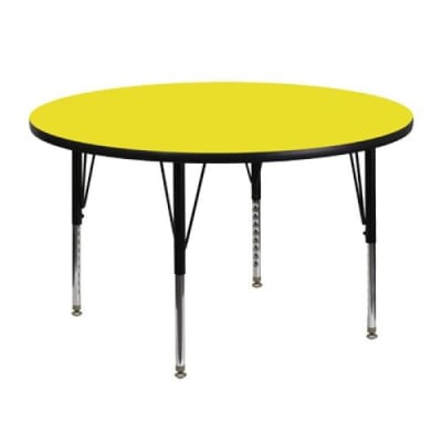 48'' Round Yellow HP Laminate Activity Table - Height Adjustable Short Legs