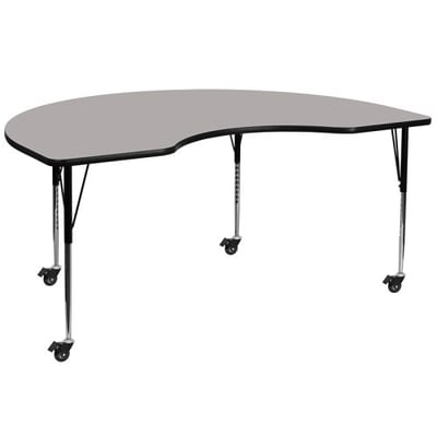 Mobile 48''W x 72''L Kidney Grey HP Laminate Activity Table - Standard Height Adjustable Legs