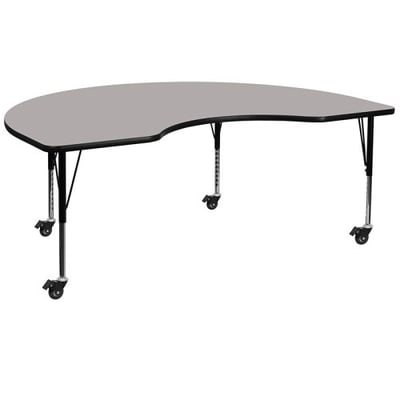 Mobile 48''W x 72''L Kidney Grey HP Laminate Activity Table - Height Adjustable Short Legs