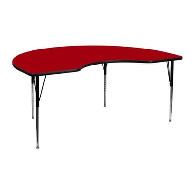 48''W x 72''L Kidney Red Thermal Laminate Activity Table - Standard Height Adjustable Legs
