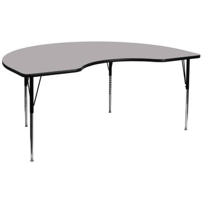 48''W x 96''L Kidney Grey Thermal Laminate Activity Table - Standard Height Adjustable Legs