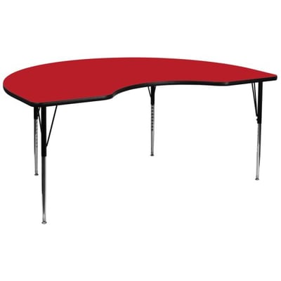 48''W x 96''L Kidney Red HP Laminate Activity Table - Standard Height Adjustable Legs