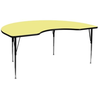 48''W x 96''L Kidney Yellow Thermal Laminate Activity Table - Standard Height Adjustable Legs