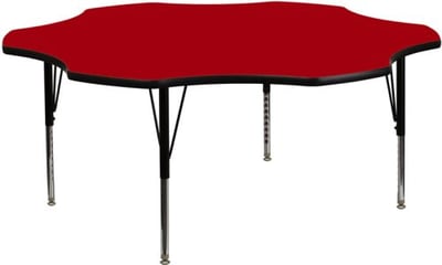 60'' Flower Red Thermal Laminate Activity Table - Height Adjustable Short Legs