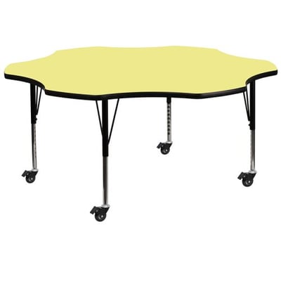 Mobile 60'' Flower Yellow Thermal Laminate Activity Table - Height Adjustable Short Legs