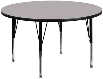 60'' Round Grey Thermal Laminate Activity Table - Height Adjustable Short Legs