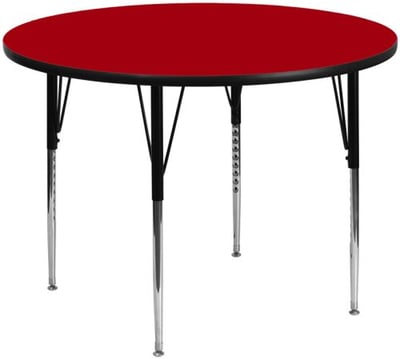 60'' Round Red Thermal Laminate Activity Table - Standard Height Adjustable Legs