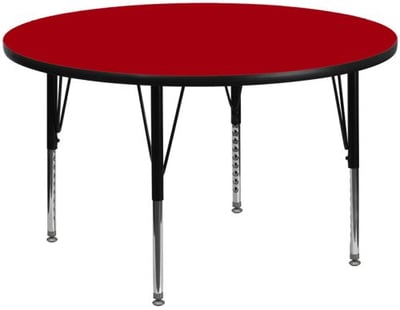 60'' Round Red Thermal Laminate Activity Table - Height Adjustable Short Legs