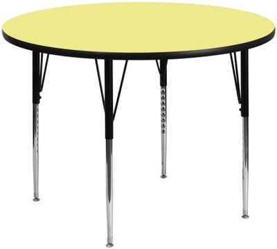 60'' Round Yellow Thermal Laminate Activity Table - Standard Height Adjustable Legs