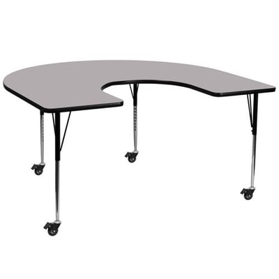 Mobile 60''W x 66''L Horseshoe Grey Thermal Laminate Activity Table - Standard Height Adjustable Legs