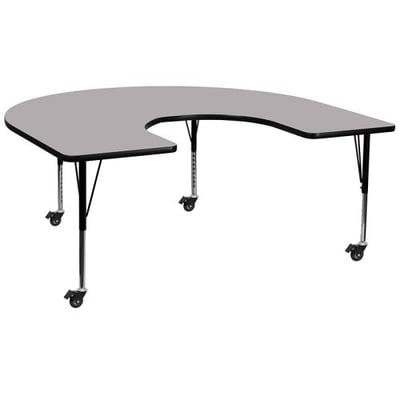 Mobile 60''W x 66''L Horseshoe Grey Thermal Laminate Activity Table - Height Adjustable Short Legs