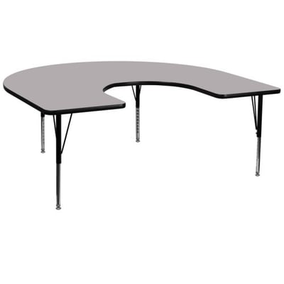 60''W x 66''L Horseshoe Grey Thermal Laminate Activity Table - Height Adjustable Short Legs