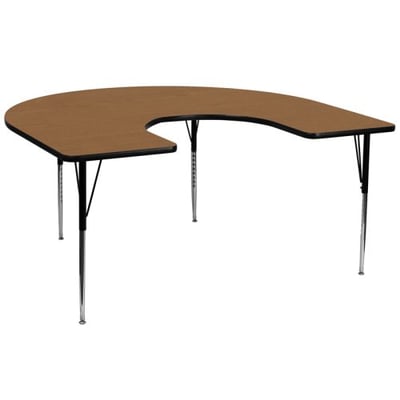 60''W x 66''L Horseshoe Oak Thermal Laminate Activity Table - Standard Height Adjustable Legs