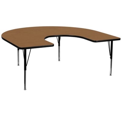 60''W x 66''L Horseshoe Oak Thermal Laminate Activity Table - Height Adjustable Short Legs