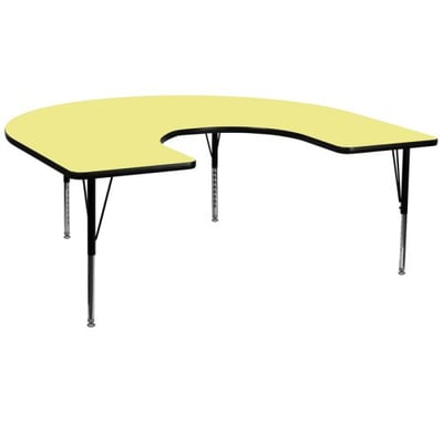 60''W x 66''L Horseshoe Yellow Thermal Laminate Activity Table - Height Adjustable Short Legs