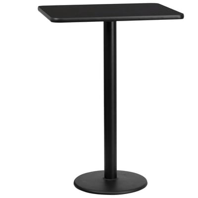 24'' x 30'' Rectangular Black Laminate Table Top with 18'' Round Bar Height Table Base