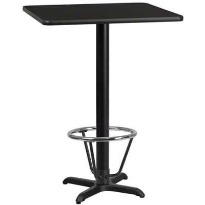 30'' Square Black Laminate Table Top with 22'' x 22'' Bar Height Table Base and Foot Ring