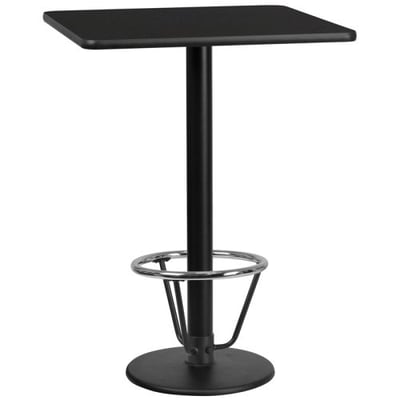 30'' Square Black Laminate Table Top with 18'' Round Bar Height Table Base and Foot Ring