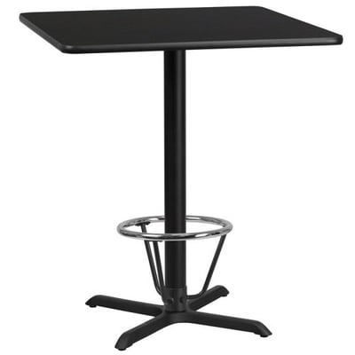 36'' Square Black Laminate Table Top with 30'' x 30'' Bar Height Table Base and Foot Ring
