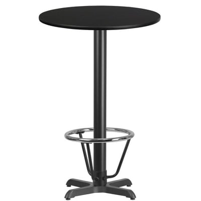 24'' Round Black Laminate Table Top with 22'' x 22'' Bar Height Table Base and Foot Ring