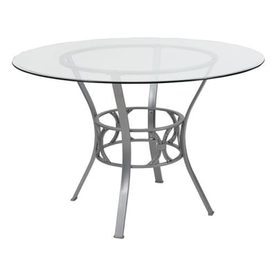 Carlisle 45'' Round Glass Dining Table with Silver Metal Frame