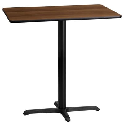 24'' x 42'' Rectangular Walnut Laminate Table Top with 23.5'' x 29.5'' Bar Height Table Base