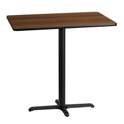30'' x 42'' Rectangular Walnut Laminate Table Top with 23.5'' x 29.5'' Bar Height Table Base