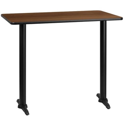 30'' x 48'' Rectangular Walnut Laminate Table Top with 5'' x 22'' Bar Height Table Bases