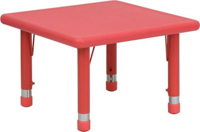 24'' Square Red Plastic Height Adjustable Activity Table