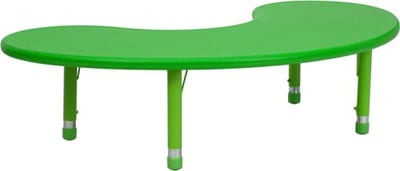 35''W x 65''L Half-Moon Green Plastic Height Adjustable Activity Table