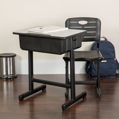 Zozulu Adjustable Height Student Desk and Chair with Black Pedestal Frame