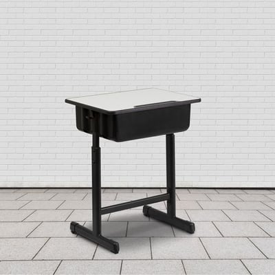 Student Desk with Grey Top and Adjustable Height Black Pedestal Frame