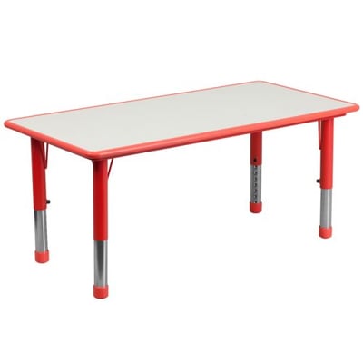 Rectangular Red Plastic Height Adjustable Activity Table with Grey Top 23.625''W x 47.25''L 