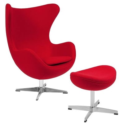 Flash Furniture Red Wool Fabric Egg Chair with Tilt-Lock Mechanism and Ottoman
