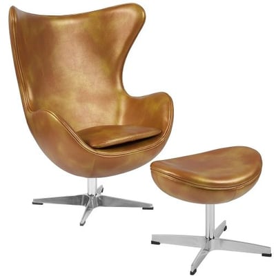 Flash Furniture Gold Leather Egg Chair with Tilt-Lock Mechanism and Ottoman