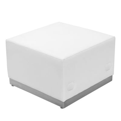 HERCULES Alon Series Melrose White LeatherSoft Ottoman with Brushed Stainless Steel Base